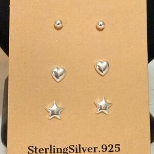 Sterling Silver Heart and Star Earring Set